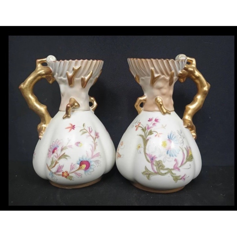ANTIQUE FLORAL AND GOLD GILT EWER numbered G581